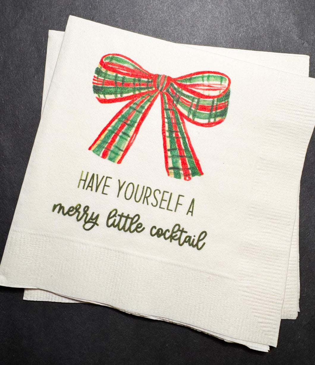 Tini Bit Merry Little Cocktail Holiday Christmas Party Bow Theme Friendsmas Cocktail Luncheon or Dinner Napkins Set of 25