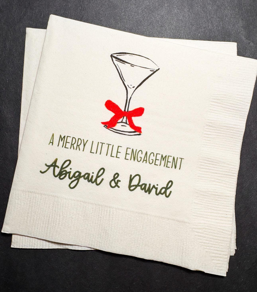Merry Little Engagement Tis the Season to be Married Christmas Engagement Party Bridal Shower Cocktail, Luncheon or Dinner Napkins Set of 25