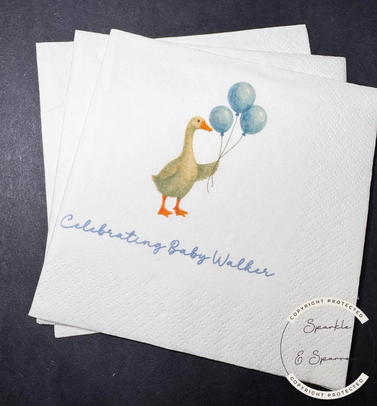 Goose Baby Shower Silly Goose is on the Way Blue Goose Baby Shower Goose Loose Personalized Cocktail, Luncheon or Dinner Napkins Set of 25