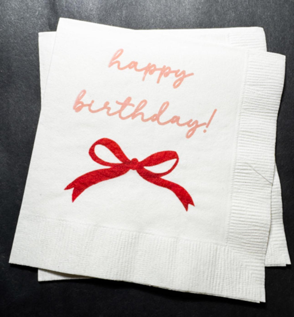 Red Bow Birthday Christmas Pink Red December Birthday Happy Birthday Oh What Fun Christmas Cocktail, Luncheon or Dinner Napkins Set of 25