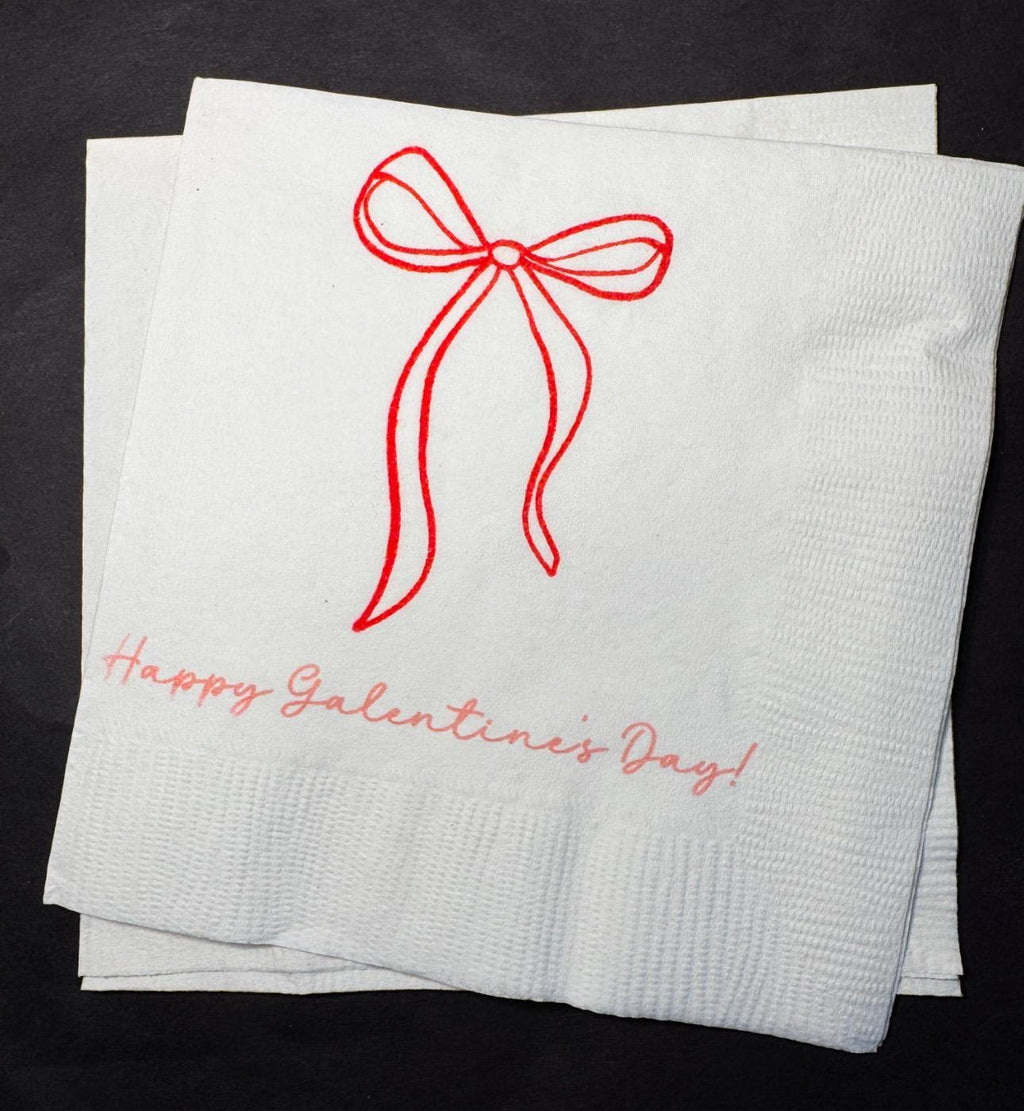 Red Bow Galentines Day Pink Red Bow Favorite Things Party Galentines Day Brunch Valentines Cocktail, Luncheon or Dinner Napkins, Set of 25