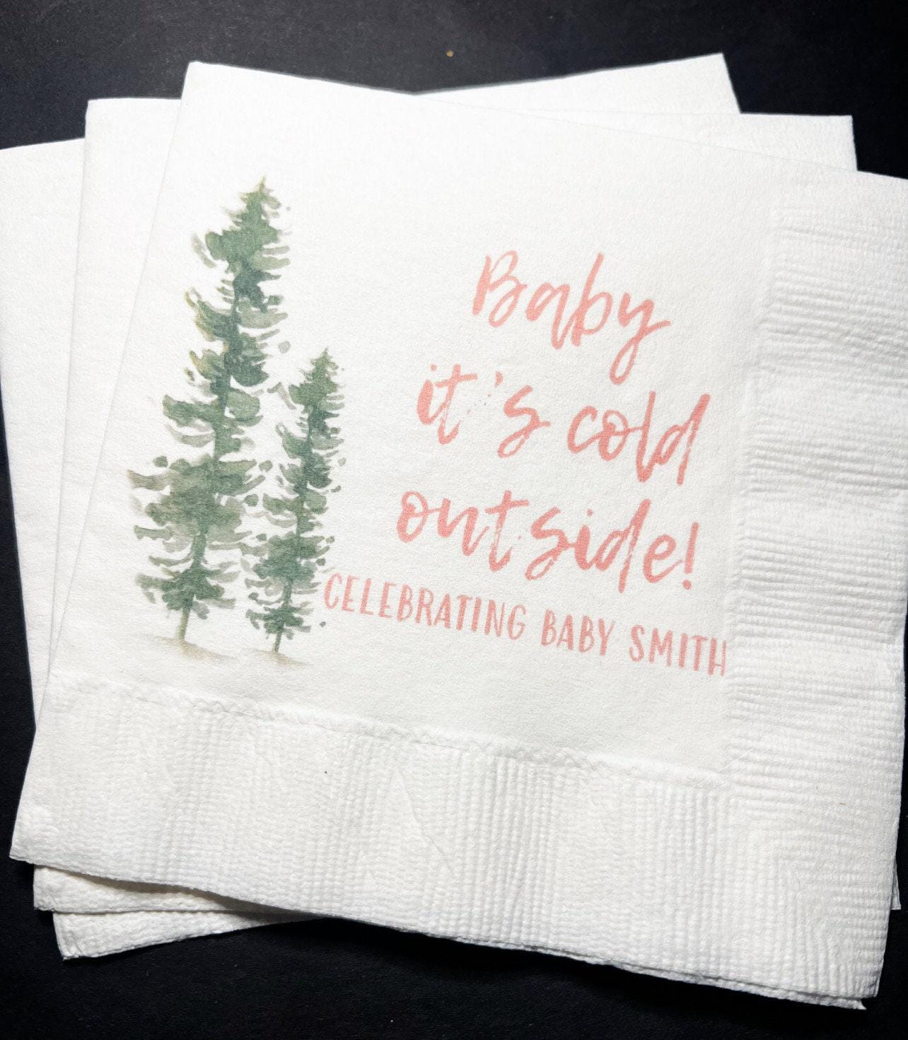 Baby It's Cold Outside Winter Christmas Baby Shower Winter Snowflake Shower Personalized Cocktail or Luncheon Napkins, Set of 25
