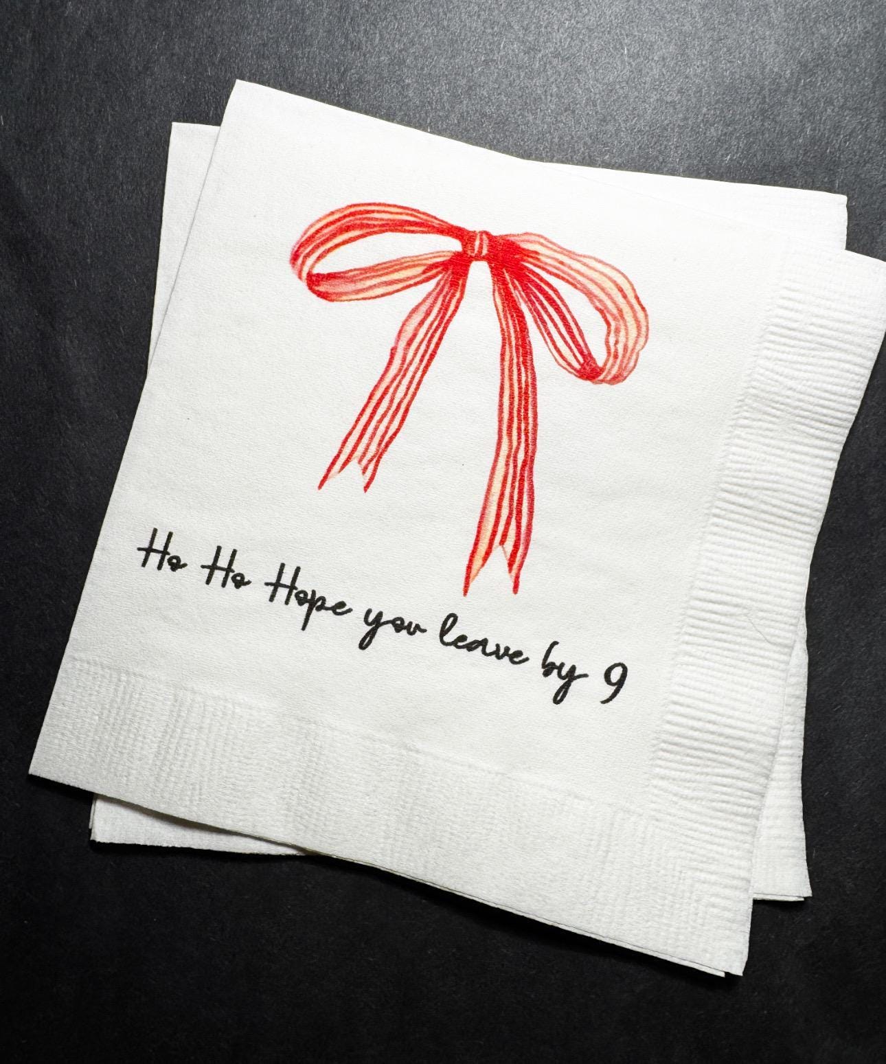 Red Bow Ho Ho Hope you Leave by 9 Tini Bit Merry Christmas Party Friendsmas Holiday Party Cocktail Luncheon or Dinner Napkins Set of 25