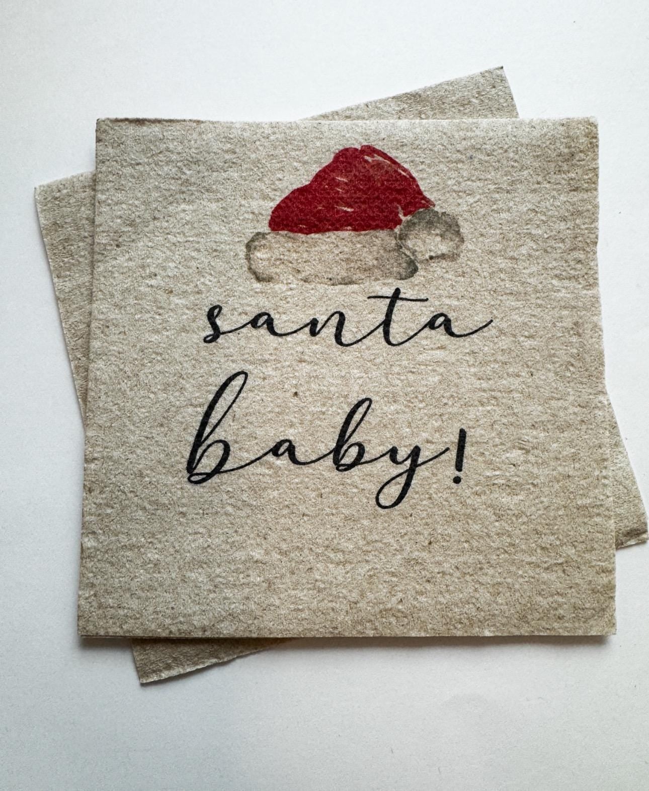 Santa Baby Christmas Baby Shower Santa Baby Gender Reveal Christmas December Gender Reveal Kraft Cocktail or Dinner Napkins, Set of 25