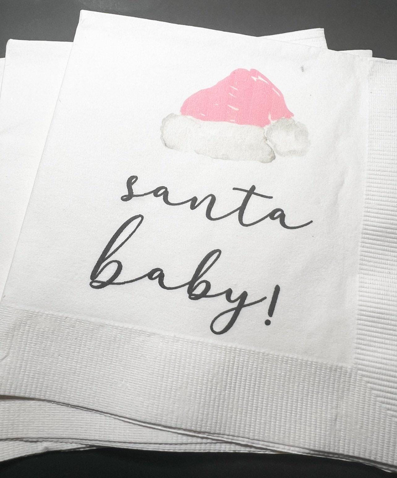 Santa Baby Christmas Baby Shower Pink Santa Hat Baby Gender Reveal Christmas Reveal  Cocktail, Luncheon or Dinner Napkins Set of 25