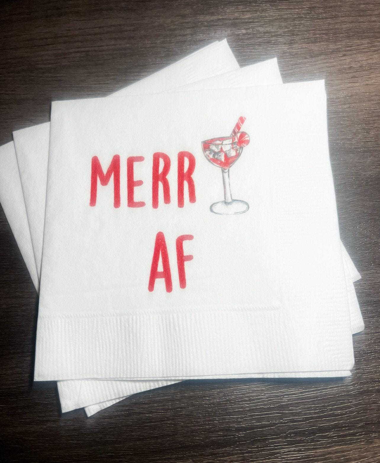 Merry AF Merry Vibes Only Merry Era Friendsmas  Girls Christmas Party Funny Christmas Cocktail, Luncheon or Dinner Napkins Set of 25