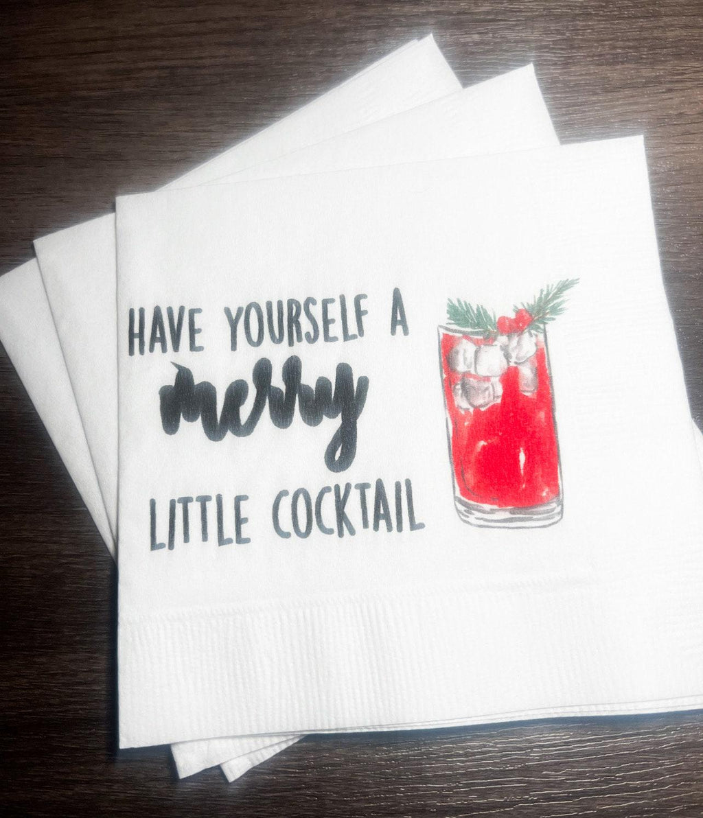 Merry Little Cocktail Eat Drink Be Merry Funny Christmas Girls Holiday Cocktail Party Cocktail, Luncheon or Dinner Napkins Set of 25
