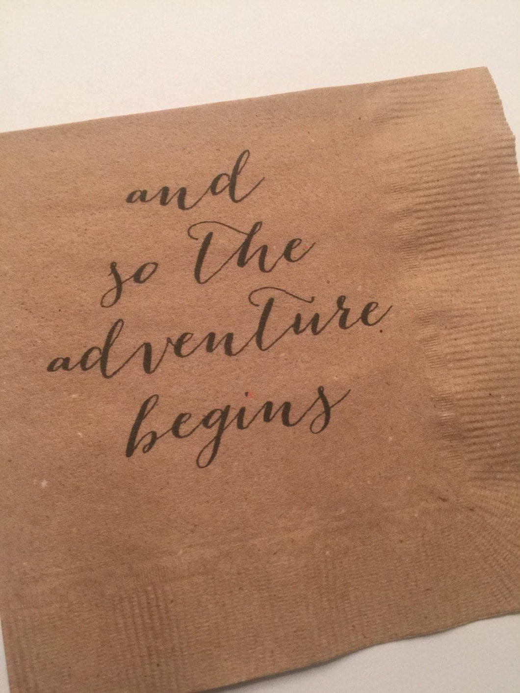 And So The Adventure Begins Wedding Bridal Shower Baby Shower Kraft Cocktail or Dinner Napkins, Set of 25