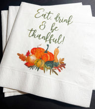 Load image into Gallery viewer, Thanksgiving Napkins Give Thanks Pumpkin Thanksgiving Table Cocktail, Luncheon or Dinner Napkins Set of 25
