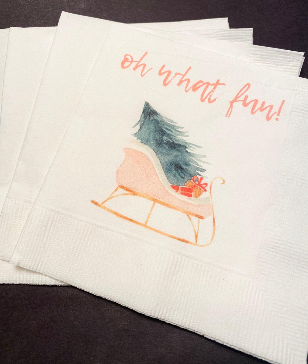 Oh What Fun First Birthday Party Baby Shower Winter Christmas December Cocktail, Luncheon or Dinner Napkins Set of 25