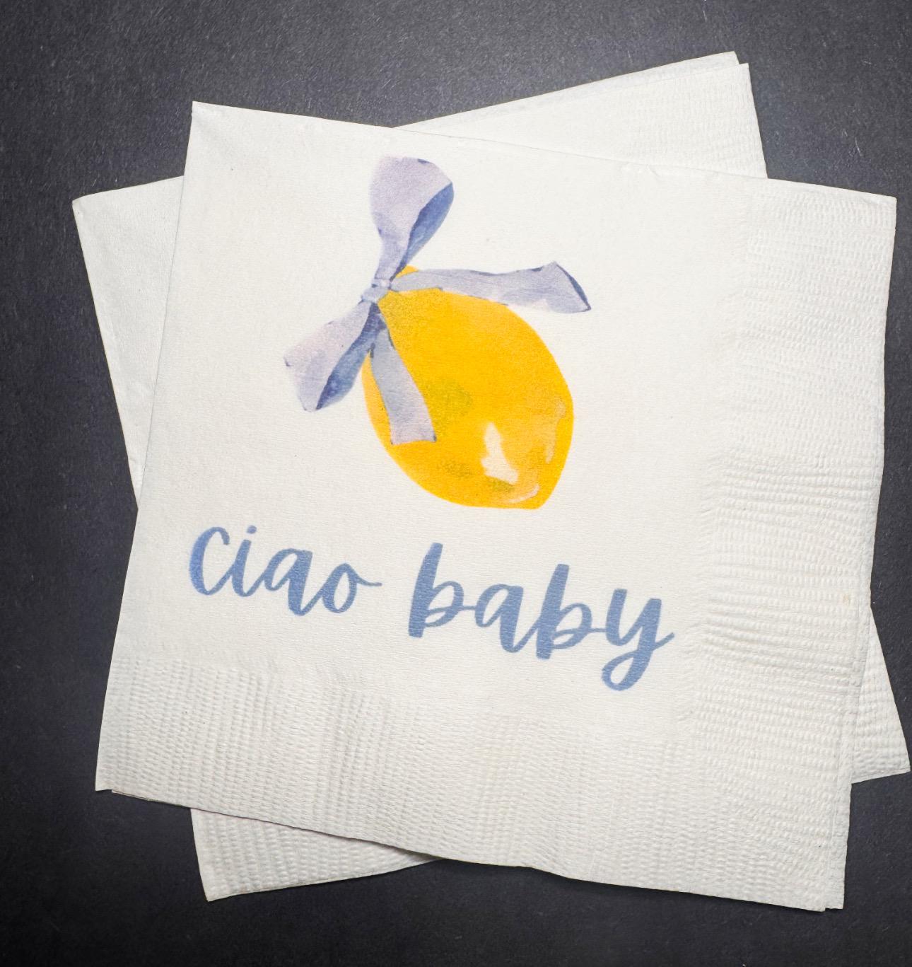 Ciao Baby Lemon Oh Baby Blue Bow Italian Baby Shower Lemon Baby Shower Summer Lemon Baby Cocktail, Luncheon or Dinner Napkins Set of 25