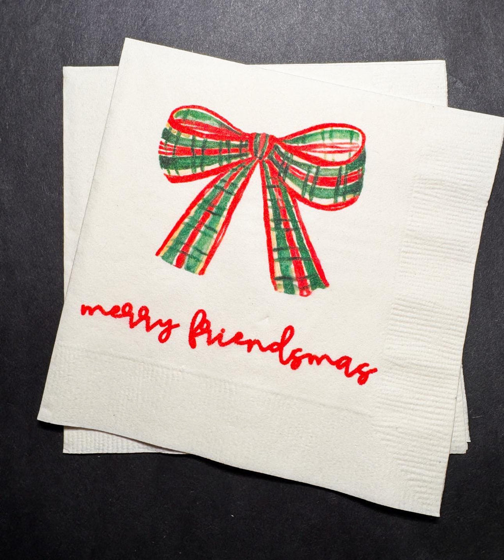Friendsmas Christmas Party Bow Very Merry Friendsmas It’s giving Friendsmas Funny Christmas Cocktail, Luncheon or Dinner Napkins Set of 25