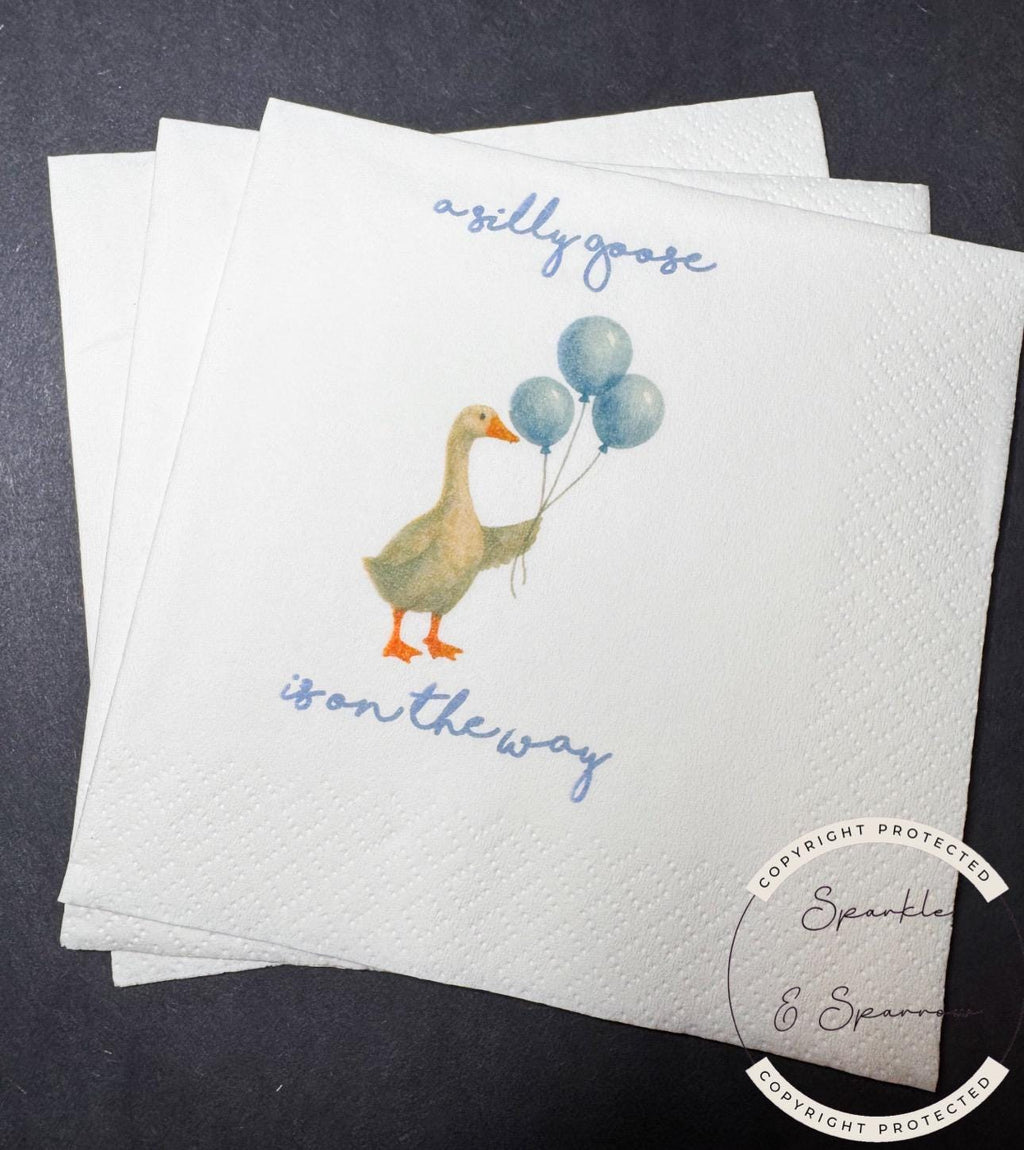 Goose Baby Shower Silly Goose is on the Way Blue Goose Baby Shower Silly Goose on the Loose Cocktail, Luncheon or Dinner Napkins Set of 25