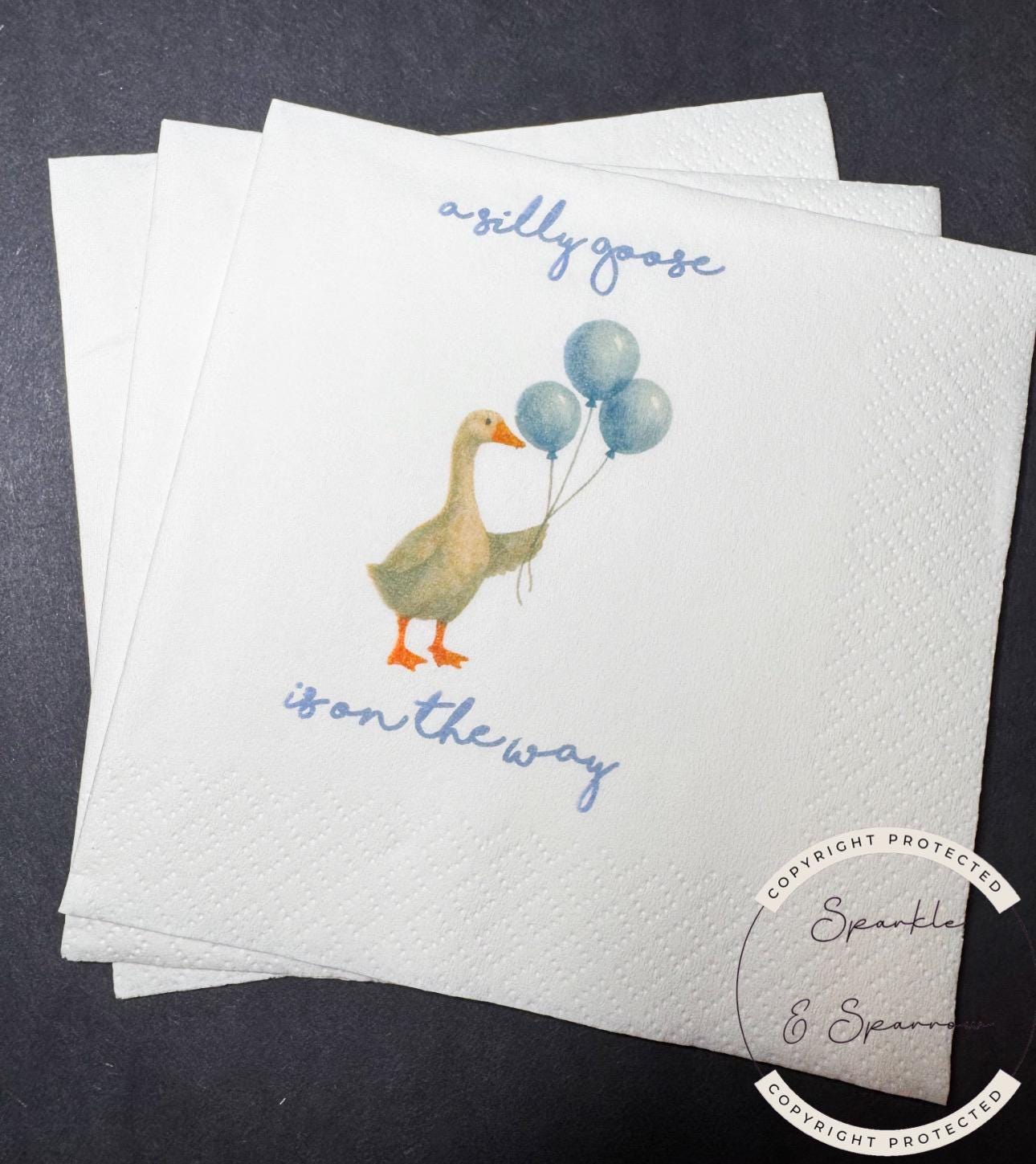 Goose Baby Shower Silly Goose is on the Way Blue Goose Baby Shower Silly Goose on the Loose Cocktail, Luncheon or Dinner Napkins Set of 25