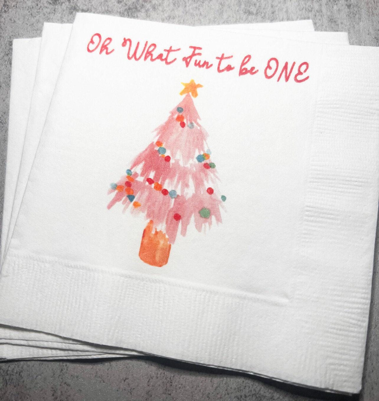 Oh What Fun First Birthday Party Baby Shower Winter Christmas December Cocktail, Luncheon or Dinner Napkins Set of 25
