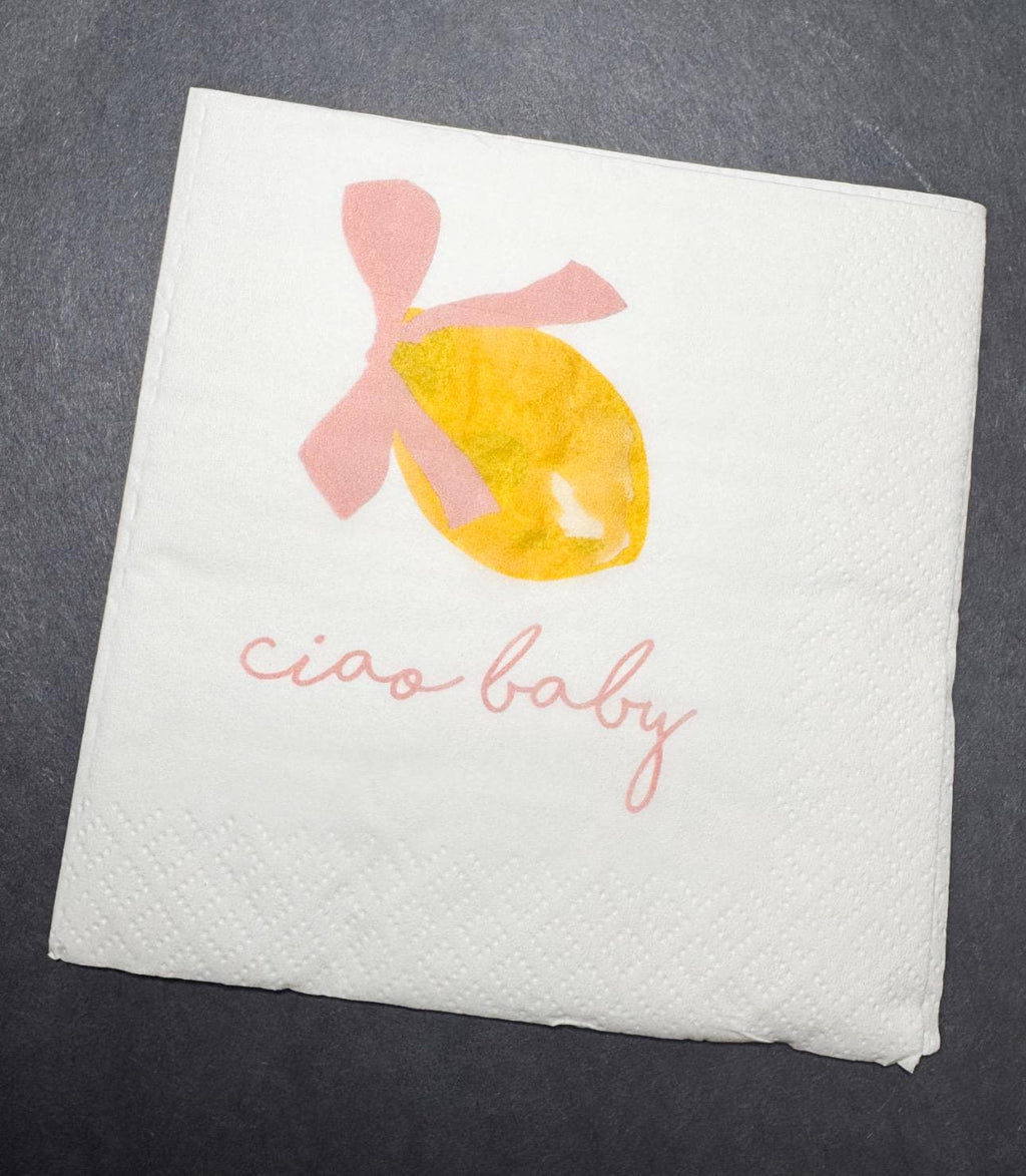 Ciao Baby Lemon Oh Baby Pink Bow Italian Baby Shower Lemon Baby Shower Summer Lemon Baby Cocktail, Luncheon or Dinner Napkins Set of 25