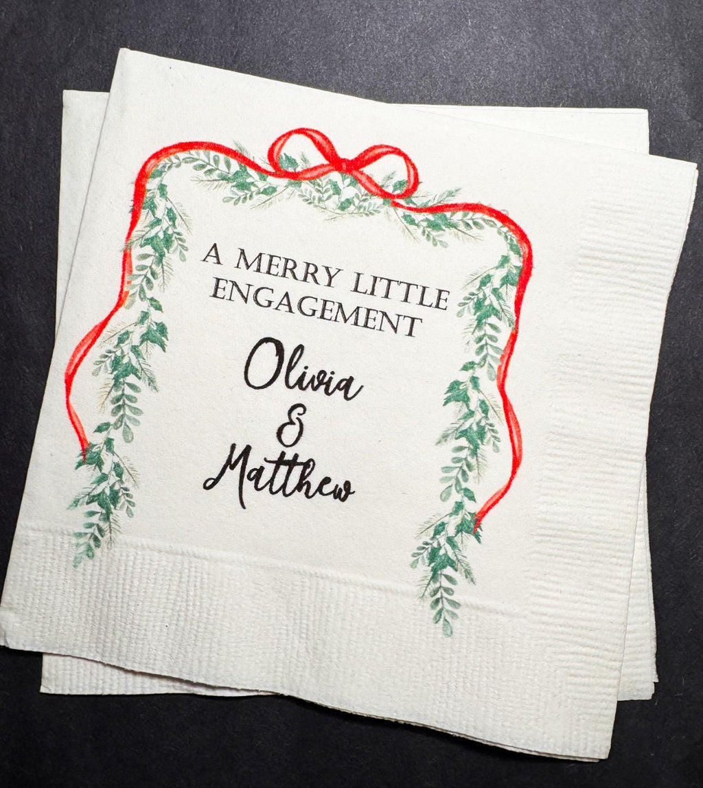 Merry Little Engagement Tis the Season to be Married Christmas Engagement Party Bridal Shower Cocktail, Luncheon or Dinner Napkins Set of 25