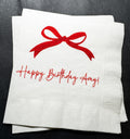 Red Bow Birthday Christmas December Birthday Happy Birthday Oh What Fun Personalized Cocktail, Luncheon or Dinner Napkins Set of 25