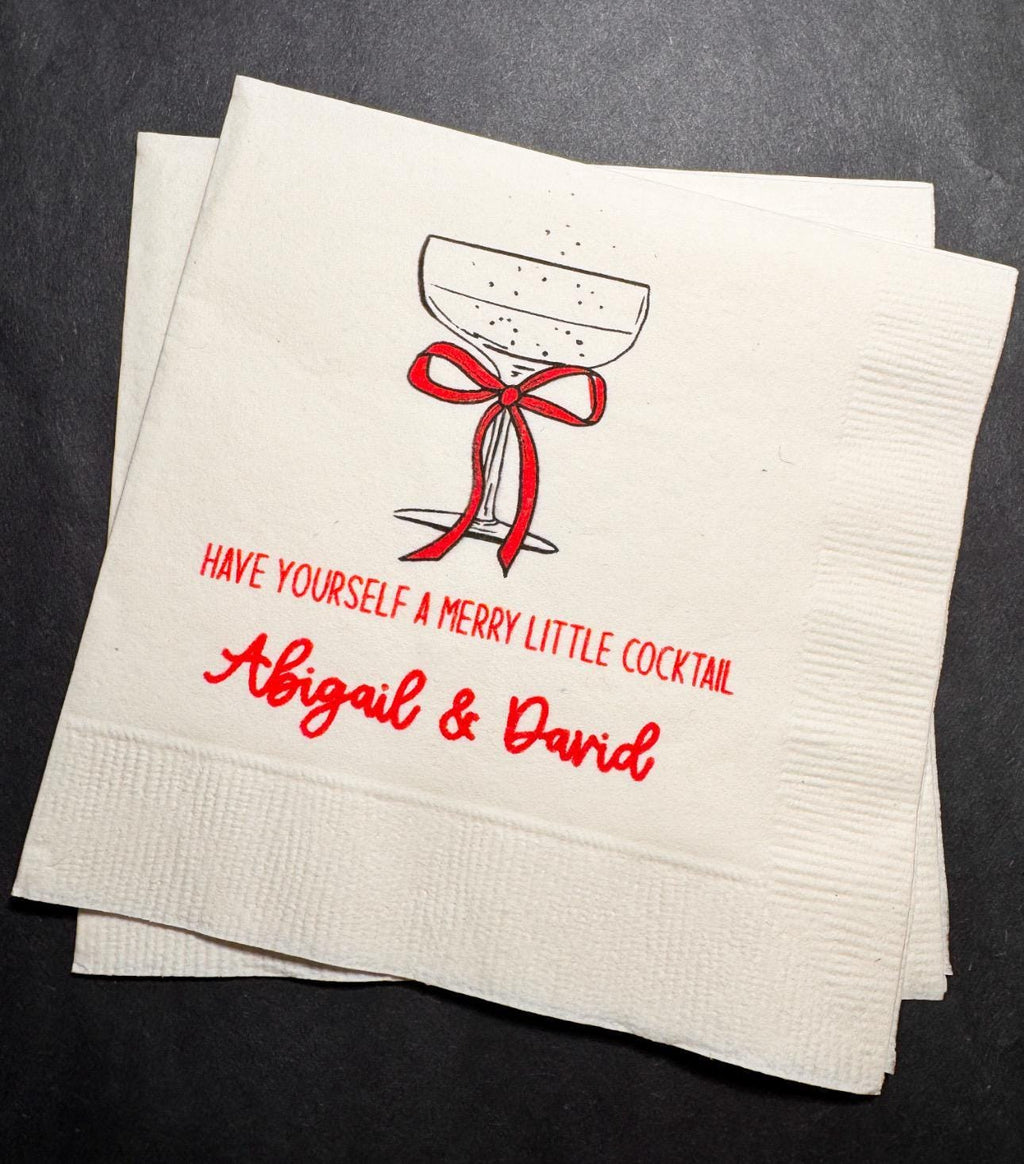 Merry Little Cocktail Tis the Season to be Married Christmas Engagement Party Wedding Cocktail, Luncheon or Dinner Napkins Set of 25