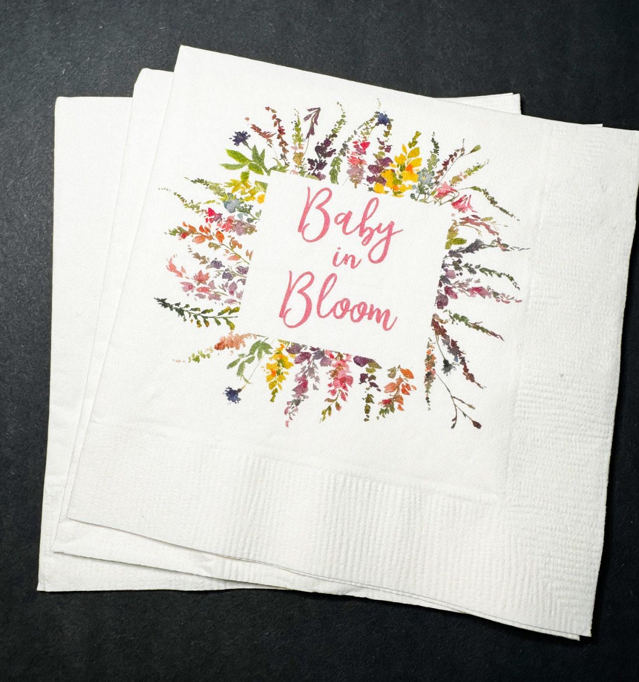 Baby in Bloom Spring Summer Baby Shower Wildflower Cocktail, Luncheon or Dinner Napkins Set of 25