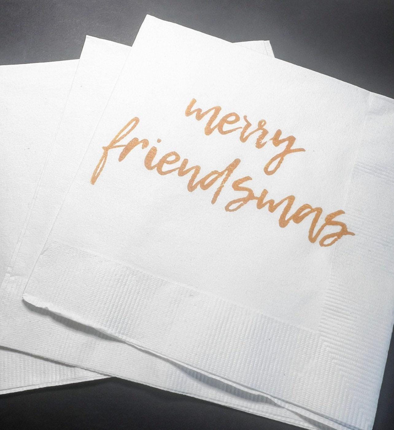 Christmas Party Friendsmas Very Merry Friendsmas Funny Christmas Cocktail, Luncheon or Dinner Napkins Set of 25