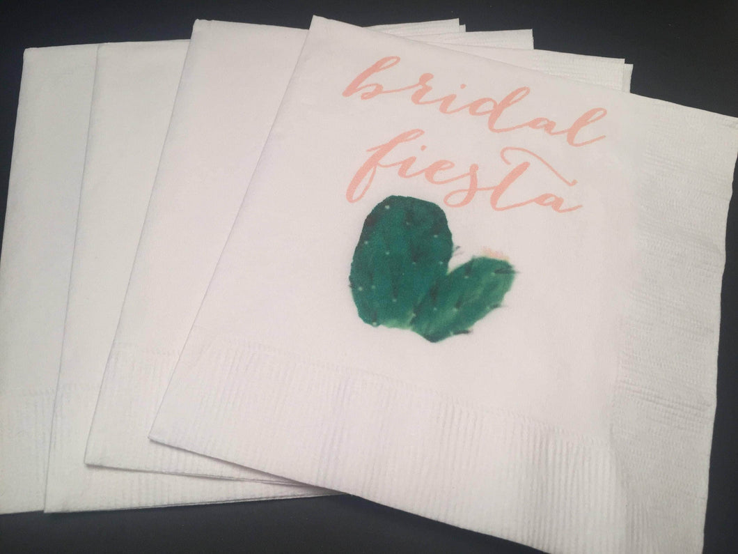 Bridal Fiesta Cactus Floral Bachelorette Bridal Shower Cocktail, Luncheon or Dinner Napkins Set of 25