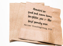 Load image into Gallery viewer, Thanksgiving Gather Family Dinner Personalized Kraft Cocktail or Dinner Napkins, Set of 25
