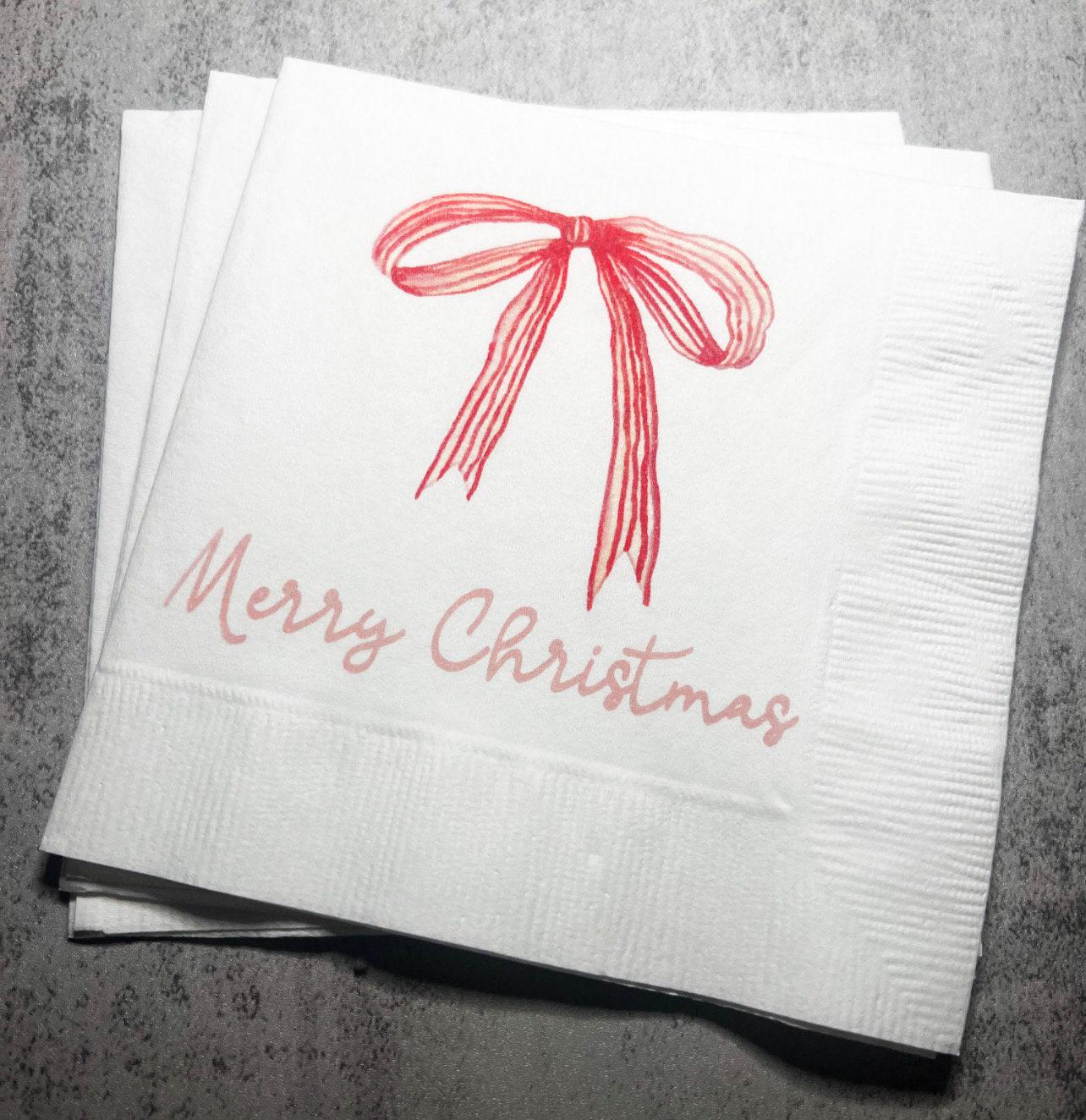 Christmas Party Red Bow Baby Shower Christmas Birthday Cocktail or Luncheon Napkins, Set of 25