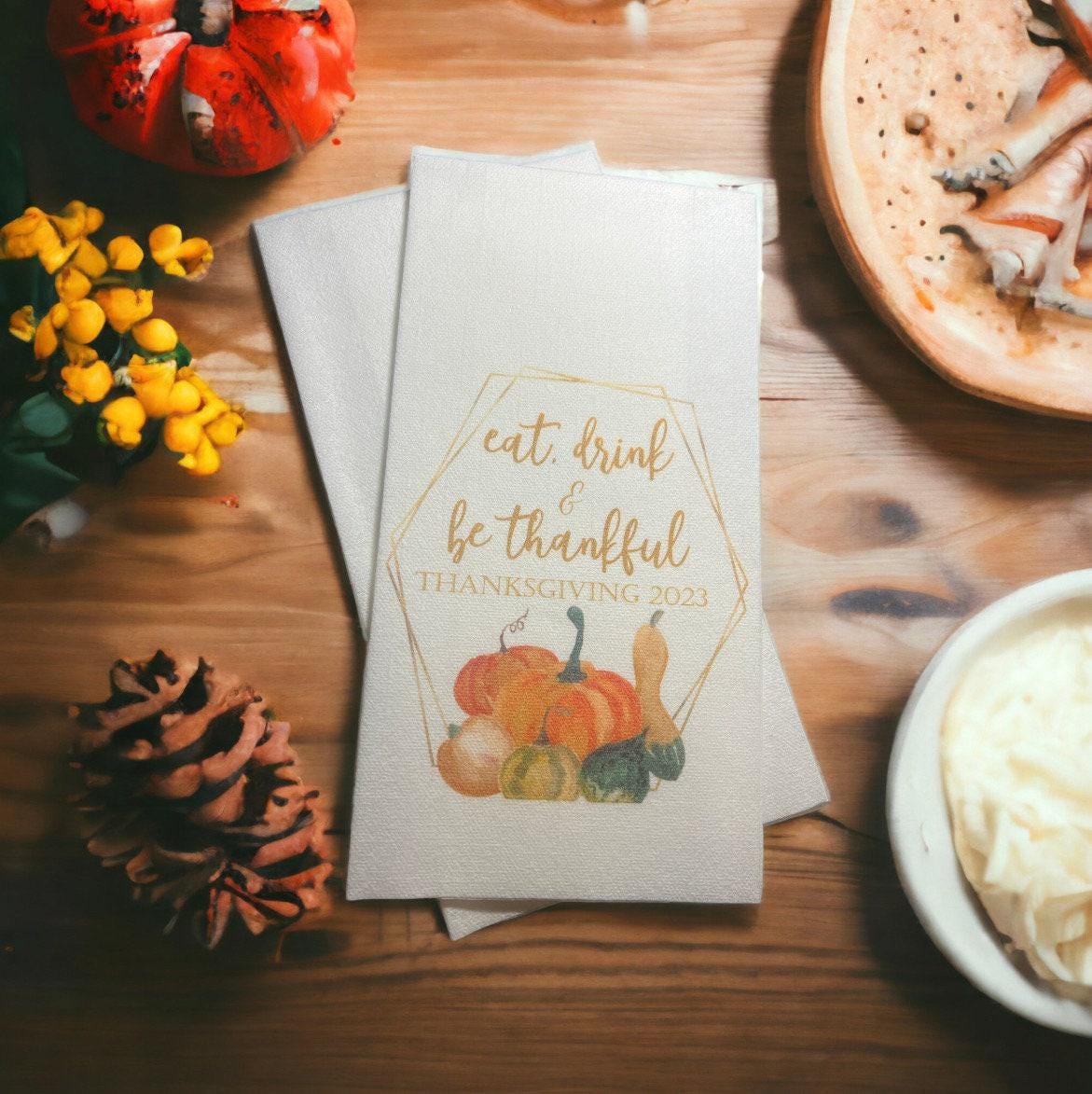 Thanksgiving Guest Towels Linen Feel Ultra Ply White Disposable Towel Dinner Napkin Friendsgiving Thanksgiving Paper Hand Towels, Set of 20