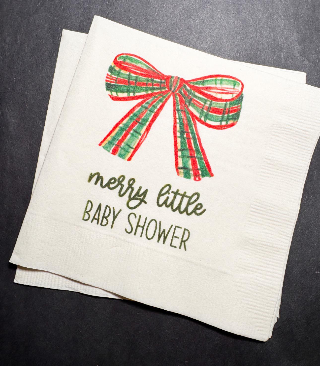 Merry Little Baby Shower Bow Theme Winter Christmas December Baby Shower Winter Holiday Baby Cocktail, Luncheon or Dinner Napkins Set of 25