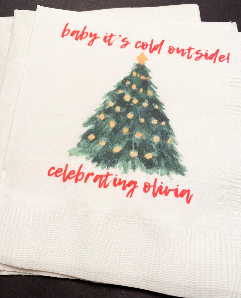 Baby It's Cold Outside Winter Christmas Baby Shower Birthday December Shower Personalized Cocktail, Luncheon or Dinner Napkins Set of 25