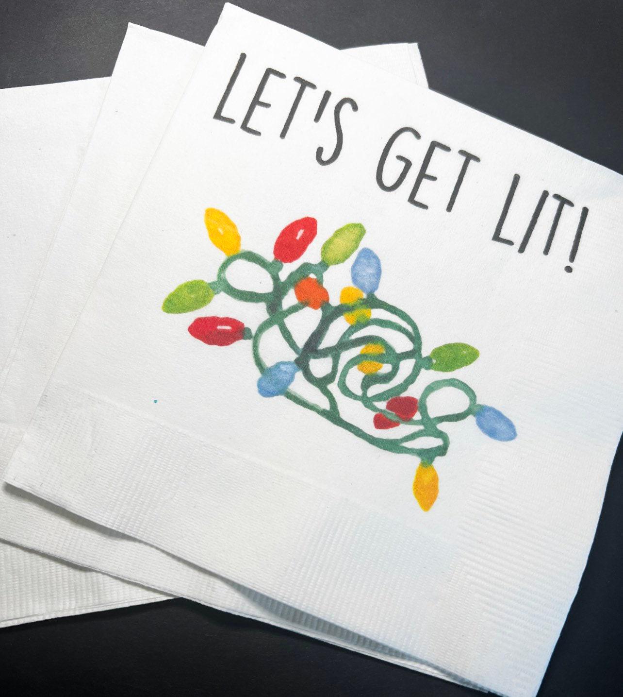 Let’s get Lit Friendsmas Christmas Party Very Merry Friendsmas Funny Christmas Cocktail, Luncheon or Dinner Napkins Set of 25