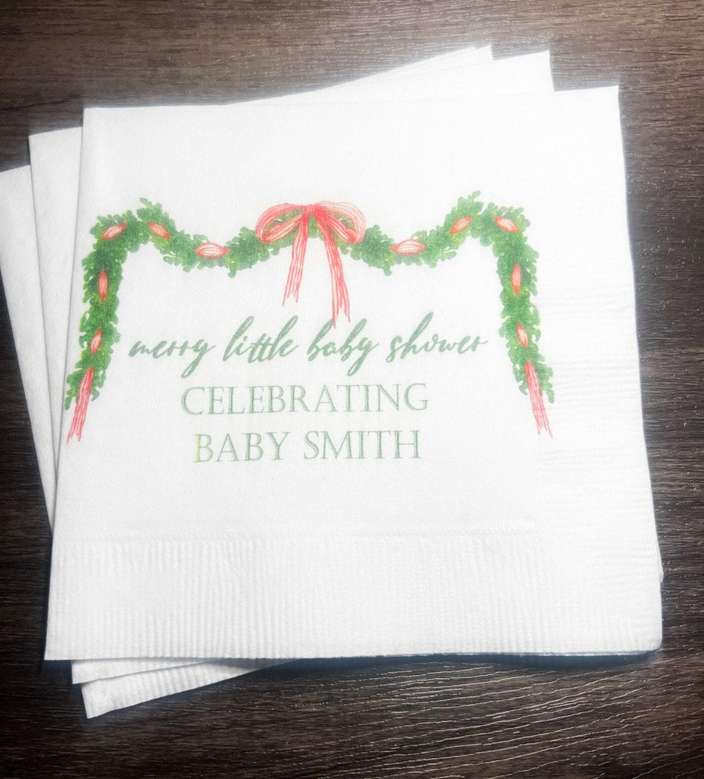 Merry Little Baby Shower Winter Christmas December Baby Shower Winter Baby Personalized Cocktail, Luncheon or Dinner Napkins Set of 25
