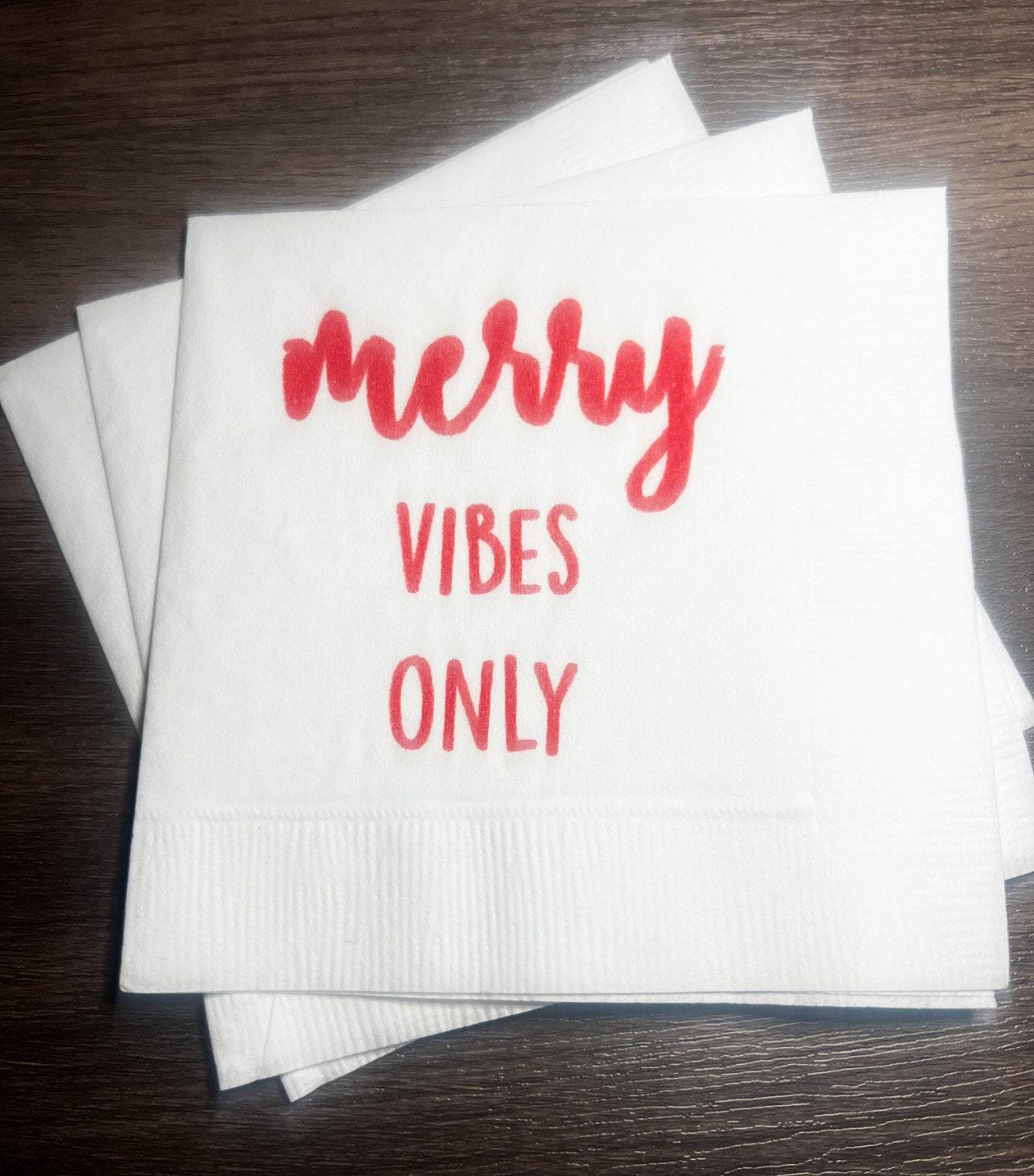 Merry AF Merry Vibes Only Merry Era Friendsmas  Girls Christmas Party Funny Christmas Cocktail, Luncheon or Dinner Napkins Set of 25