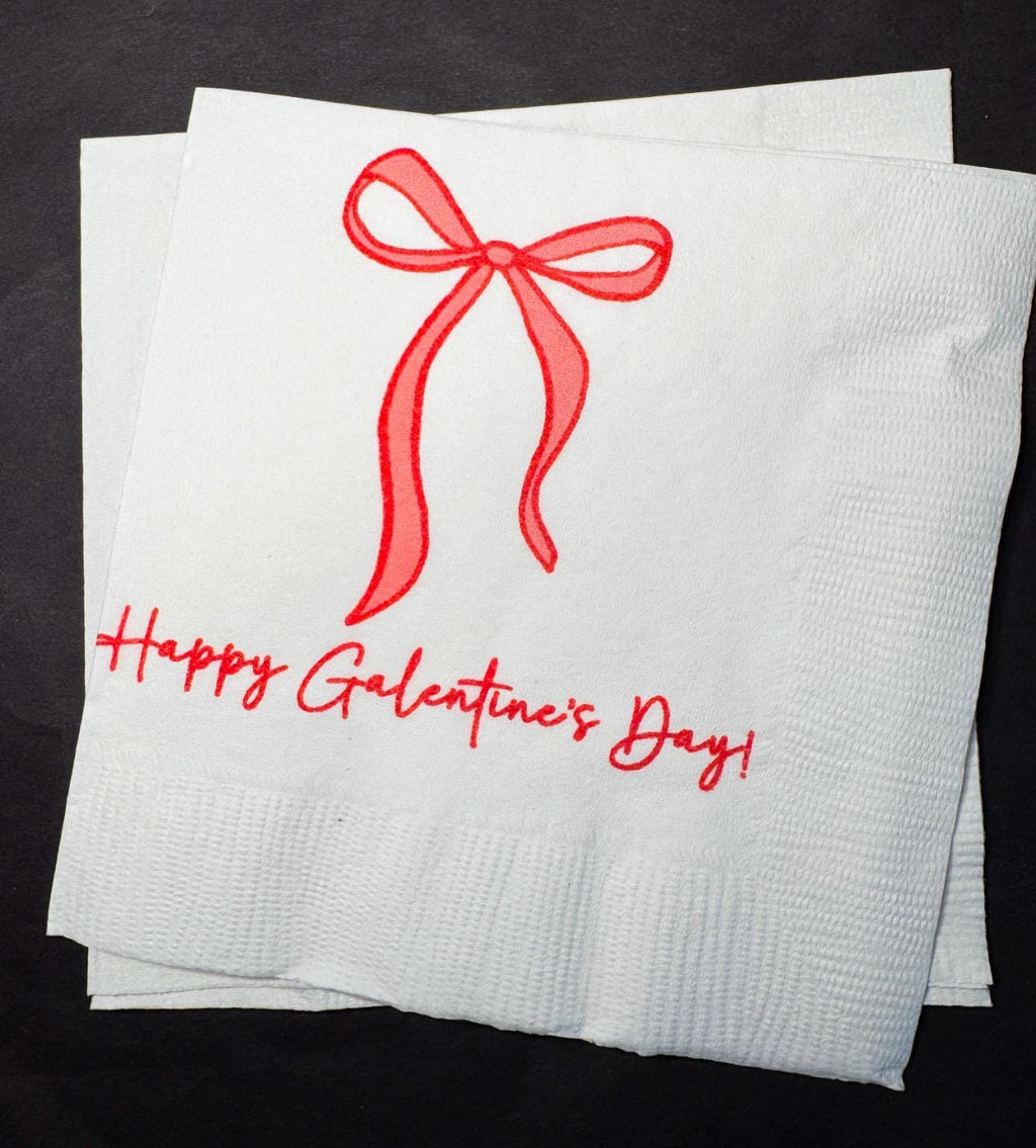 Red Bow Galentines Day Pink Red Bow Favorite Things Party Galentines Day Brunch Valentines Cocktail, Luncheon or Dinner Napkins, Set of 25