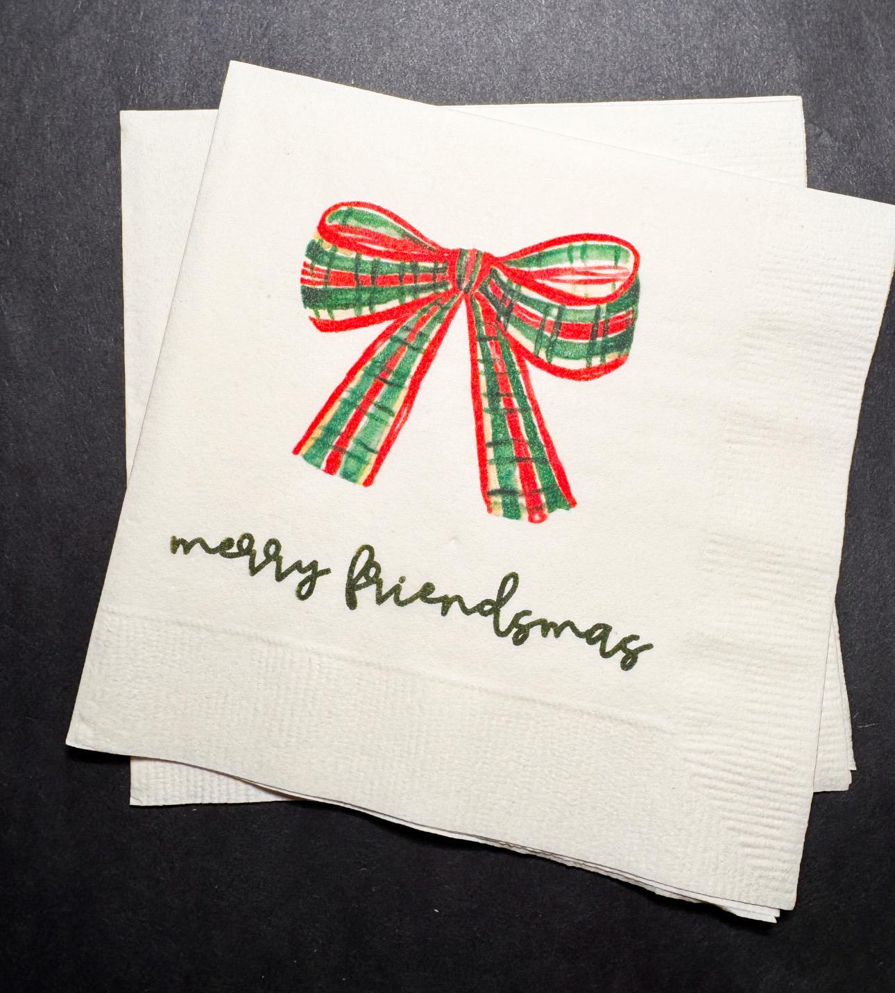 Friendsmas Christmas Party Bow Very Merry Friendsmas It’s giving Friendsmas Funny Christmas Cocktail, Luncheon or Dinner Napkins Set of 25
