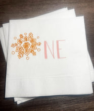 Load image into Gallery viewer, Winter Onederland First Birthday Oh What Fun to be One Snowflake Christmas 1st Birthday Cocktail, Luncheon or Dinner Napkins Set of 25
