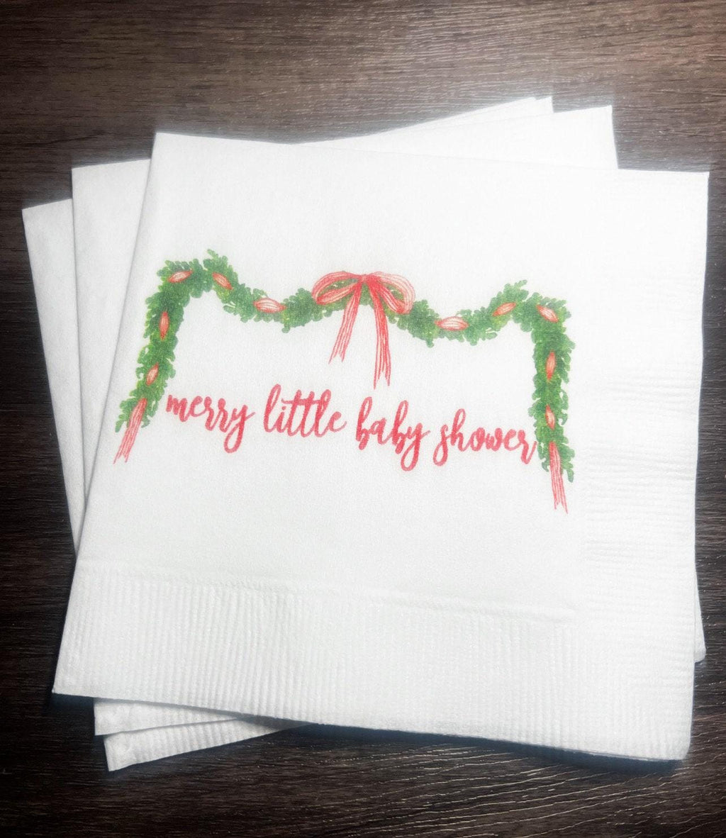 Merry Little Baby Shower Winter Christmas December Baby Shower Winter Holiday Baby Cocktail, Luncheon or Dinner Napkins Set of 25