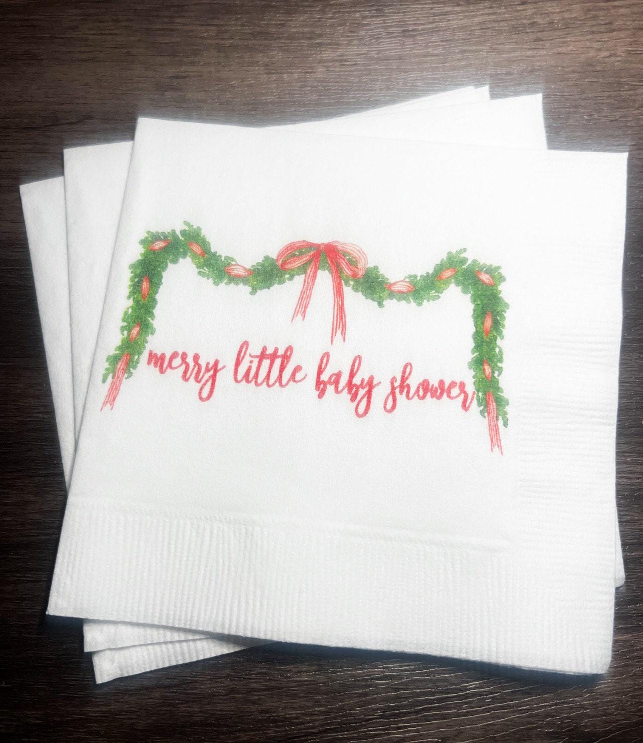 Merry Little Baby Shower Winter Christmas December Baby Shower Winter Holiday Baby Cocktail, Luncheon or Dinner Napkins Set of 25