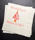 Oh What Fun First Birthday Party Winter Christmas  December Pink Christmas Tree Personalized Cocktail, Luncheon or Dinner Napkins Set of 25