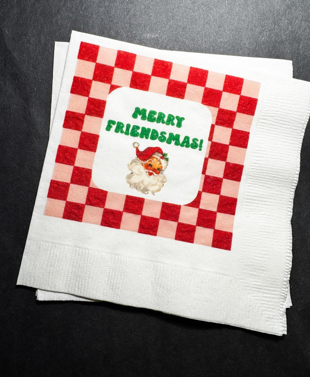Merry Friendsmas Christmas Party Very Merry Friendsmas Vintage Santa Funny Christmas Cocktail, Luncheon or Dinner Napkins Set of 25