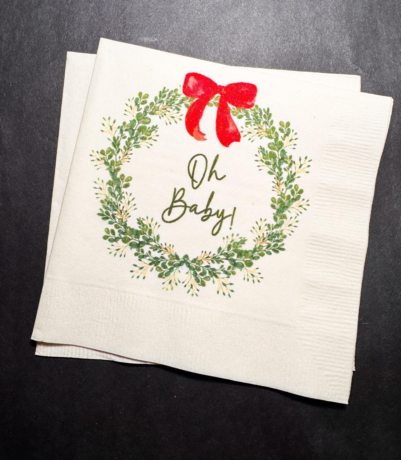 Oh Baby Merry Little Baby Shower Red Bow Theme Winter Christmas December Baby Shower Baby Cocktail, Luncheon or Dinner Napkins Set of 25