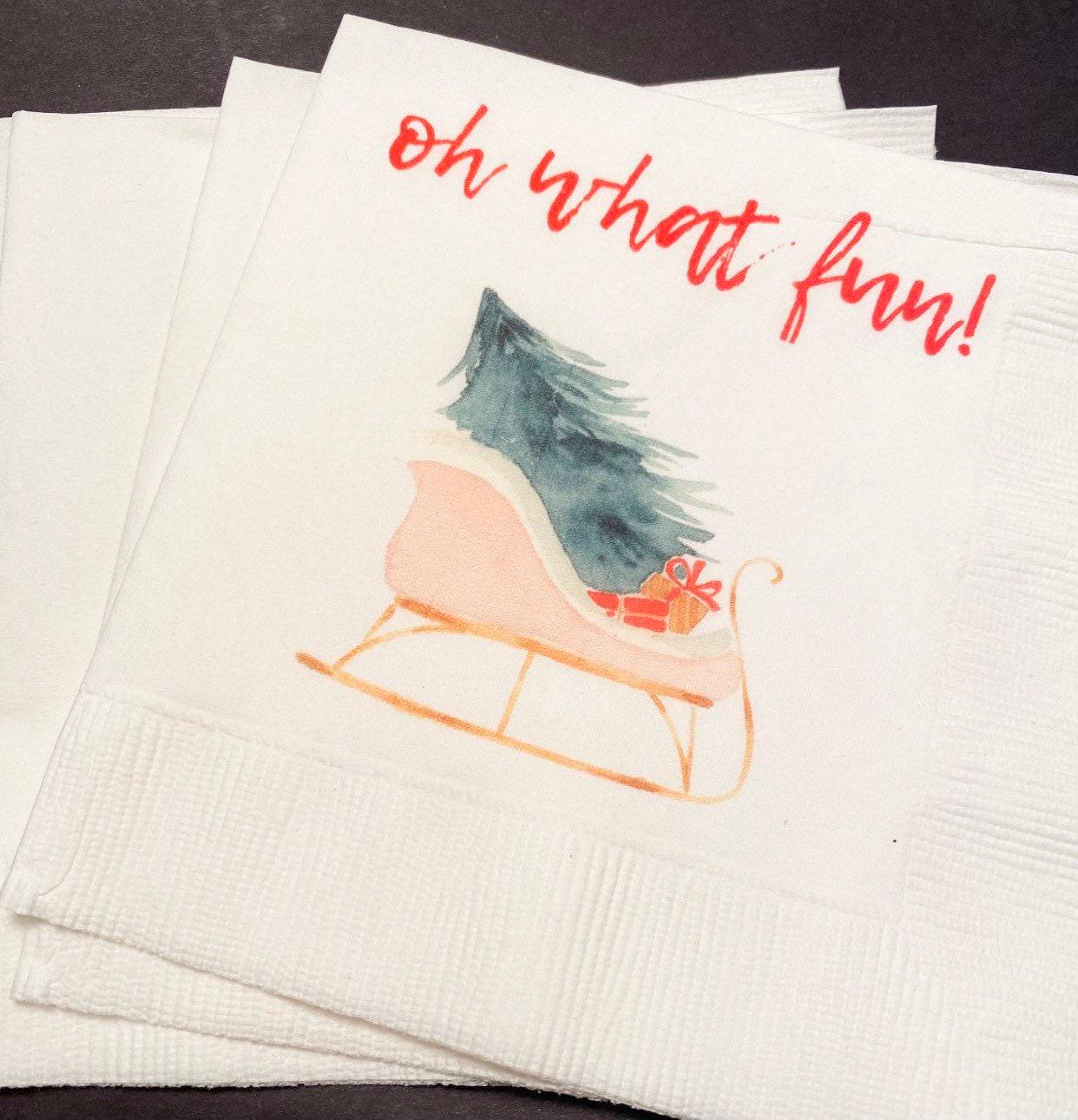 Oh What Fun First Birthday Party Baby Shower Winter Christmas December Cocktail, Luncheon or Dinner Napkins Set of 25