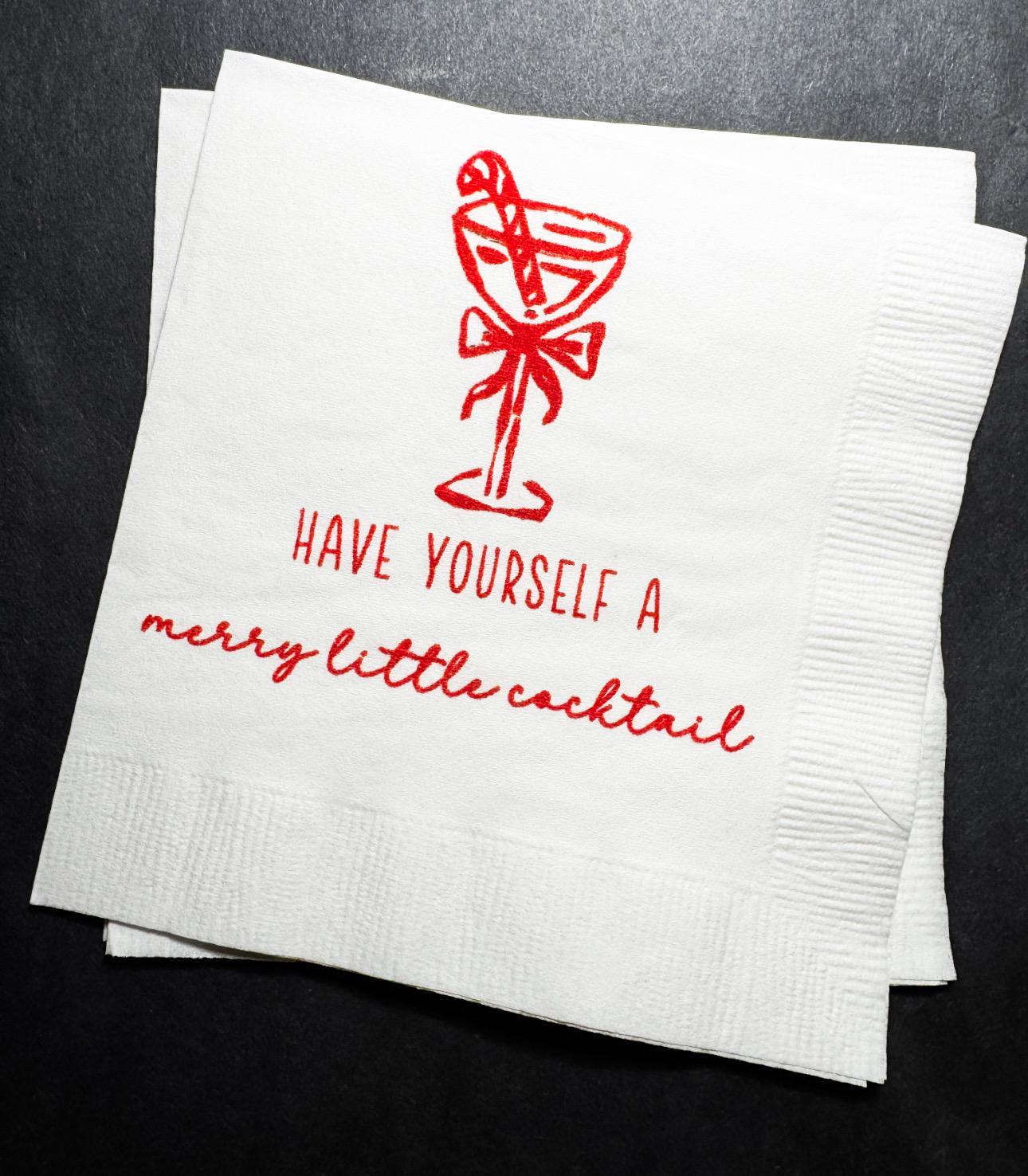 Tini Bit Merry Little Cocktail Holiday Martini Christmas Party Jingle & Mingle Friendsmas Cocktail Luncheon or Dinner Napkins Set of 25