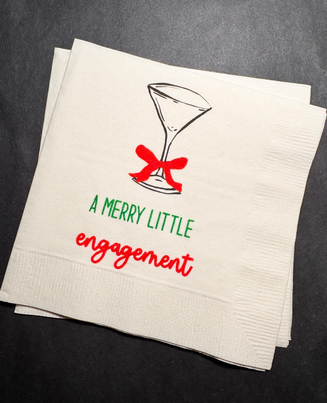 Merry Little Engagement Tis the Season to be Married Christmas Engagement Party Bridal Shower Cocktail, Luncheon or Dinner Napkins Set of 25