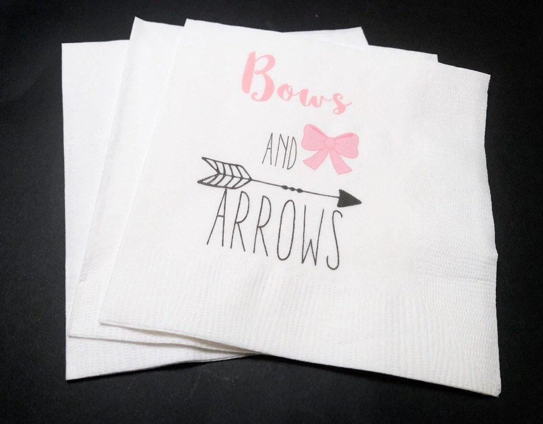 Bows and Arrows Gender Reveal Cocktail, Luncheon or Dinner Napkins Set of 25
