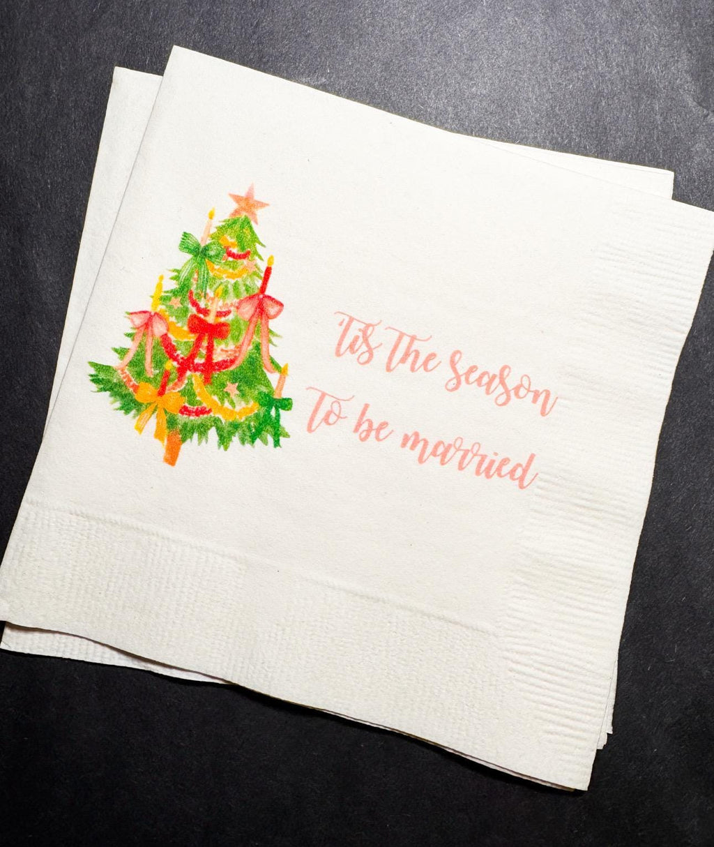 Tis the Season to be Married Christmas Bridal Shower Engagement Wedding Bow Christmas Shower Cocktail, Luncheon or Dinner Napkins Set of 25