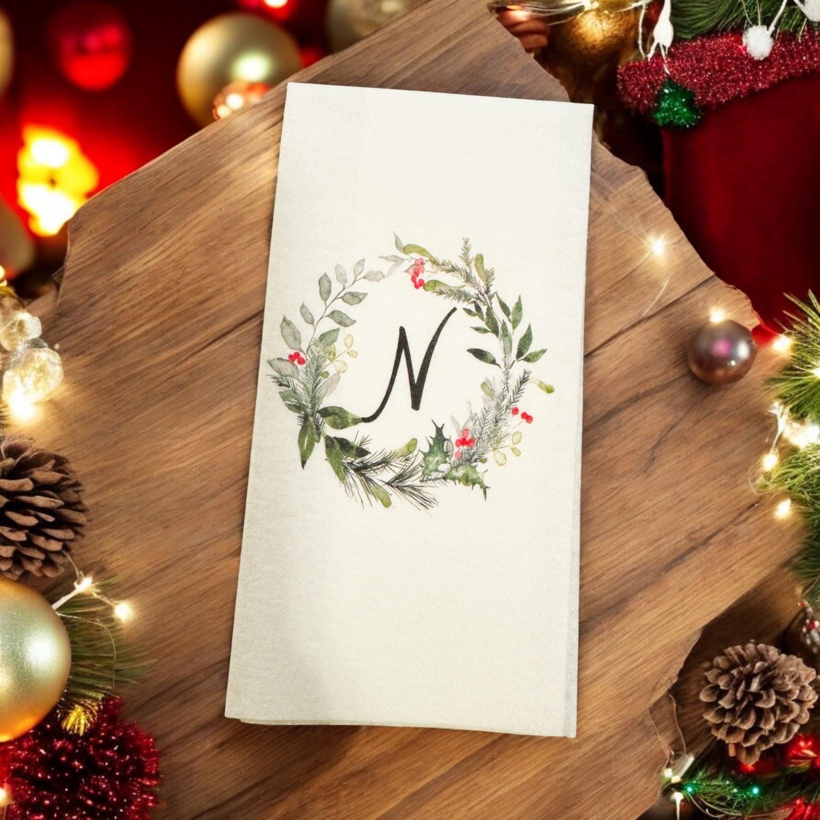 Holiday Guest Towels Christmas Linen Feel Ultra Ply White Disposable Towel Christmas Dinner Napkin Personalized Paper Hand Towels, Set of 20