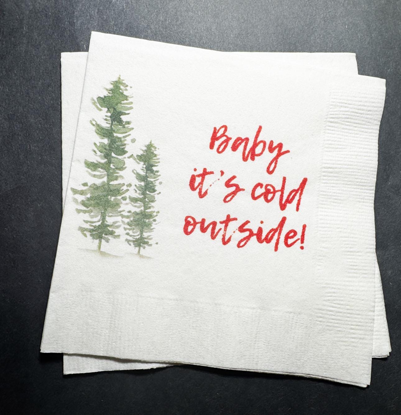 Baby It's Cold Outside Winter Christmas Baby Shower Birthday December Shower Personalized Cocktail, Luncheon or Dinner Napkins Set of 25