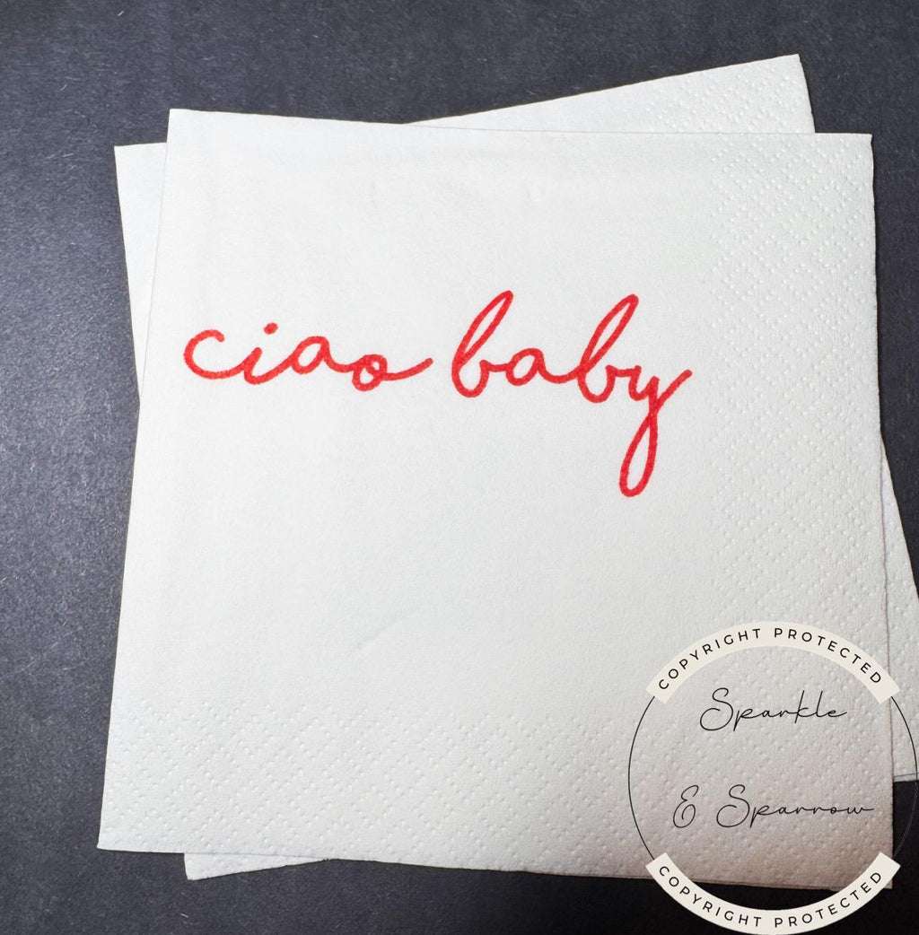 Ciao Baby Red Bow Italian Baby Shower Ciao Bambino Pink Red Baby Shower Summer Lemon Cocktail, Luncheon or Dinner Napkins Set of 25